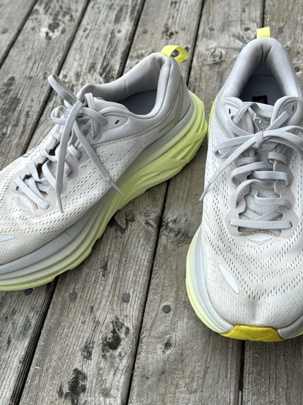 Hoka men’s  Running Shoes in Light Gray and Neon Yellow